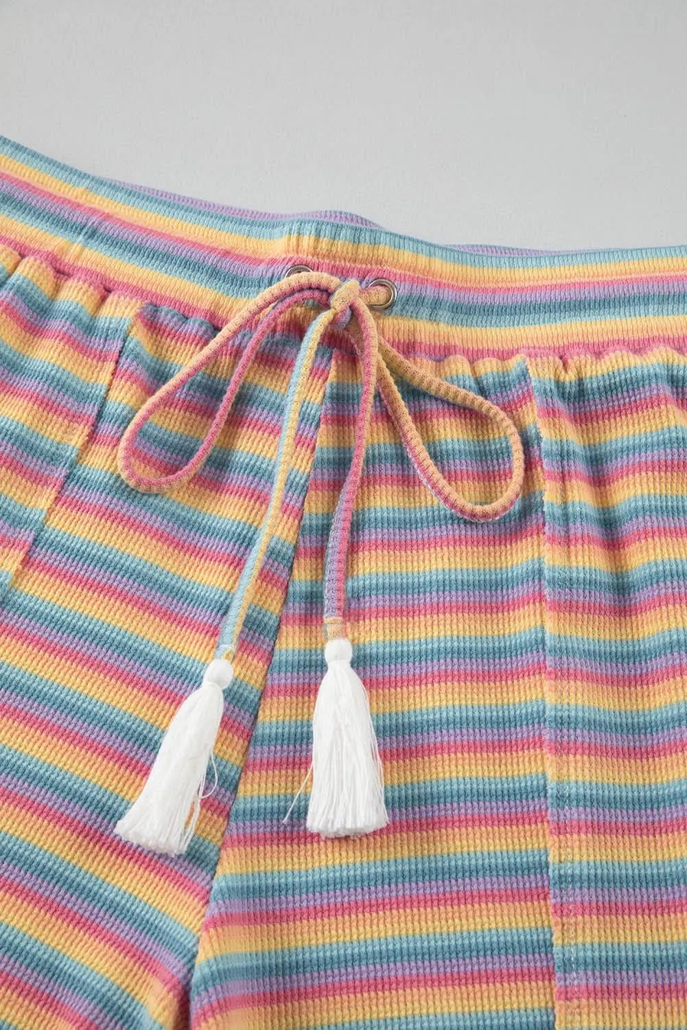 Chic pink striped tee & tassel shorts set - Love Salve